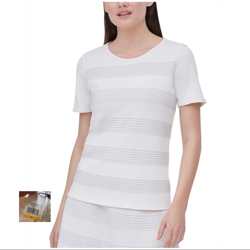 CALVIN KLEIN NWT White Metallic Stripe Sweater Top